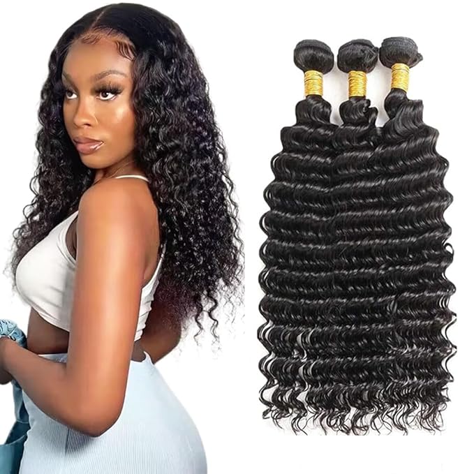 Bundles Human Hair Natural Black Deep Wave Bundle Mixed Length 3 Bundles 16 18 20 Inch Niegmeag Brazilian Virgin Soft and Silky Remy Hair Extensions 300g