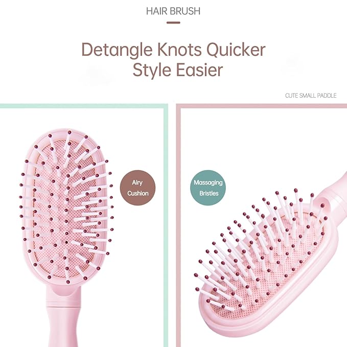 Mini Hair Brush for Little Girls, Small Hair Detangling Paddle for Pain-free Brushing, Little Cute Detangler for Kids on All Hair Types, Pink, 1 Pack