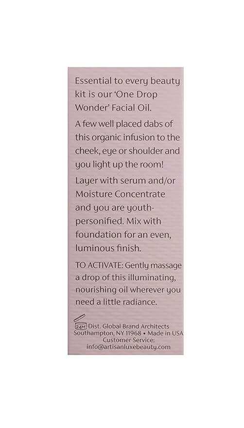 Artisan L’uxe One Drop Wonder Facial Oil Radiant Facial Oils with Rose Pearl Illuminators Organic Argan & Moroccan Hydrating Face Oil Anti Aging Skin Care Facial Oil Rose Oil 0.5 Oz.