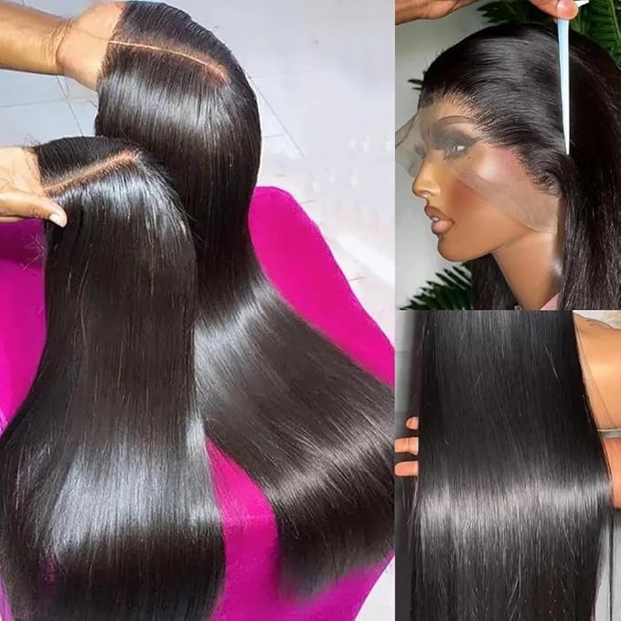 34 Inch 13x6 HD Transparent Straight Lace Front Wigs Human Hair Pre Plucked 200 Density Wigs for Women Gluelsss Wigs Human hair with Baby Hair Human Hair Wig