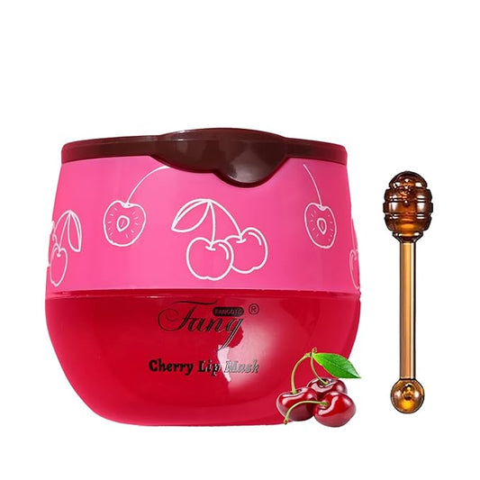 1 PCS Bee Lip Balm Lip Mask Honey Pot, Cherry Moisturizing Sleeping Lip Mask Overnight with Sticks, Lip Balm Honey Pot Lip Balm Hydrating Prevention Dry and Crack Lip Scrubs Exfoliator