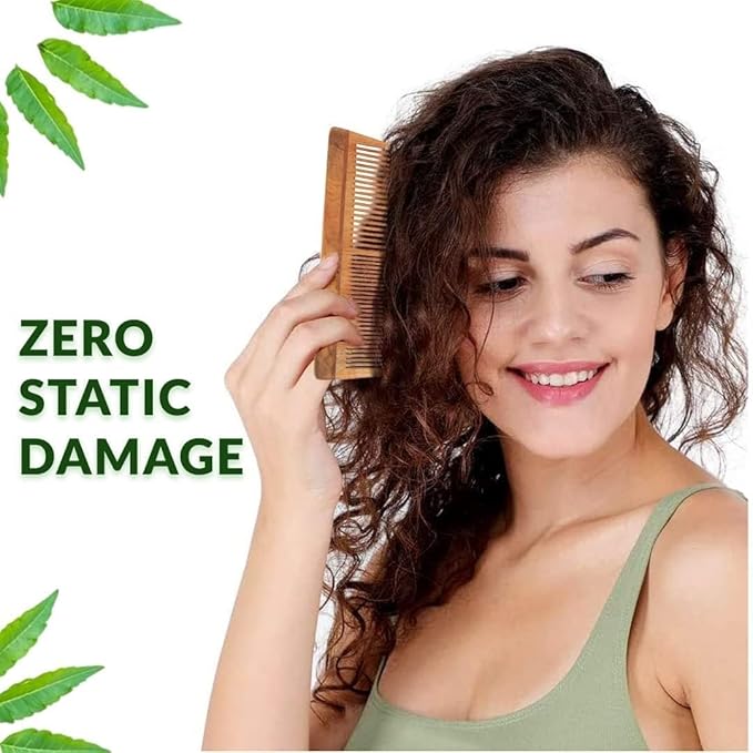 Neem wooden comb for women hair growth | Kacchi herb treated neem wood comb Wet or Dry Curly, Thin, Thick, Wavy, or Straight Hair - Natural Wood Comb for Women & Men (Wide Tooth)