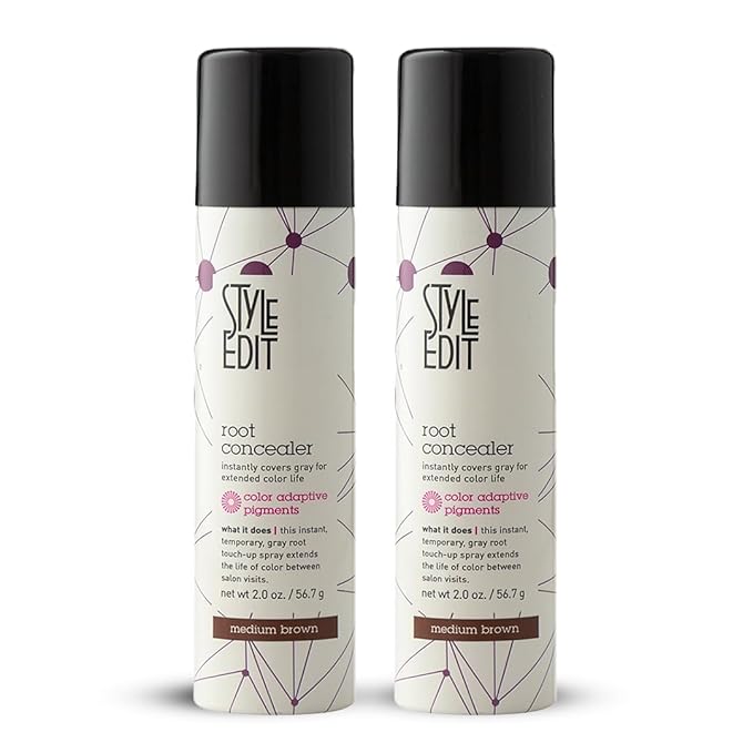 Style Edit Root Concealer Touch Up Spray (Multiple Colors Available) - Instantly Covers Greys And Roots - Professional Salon Quality Grays Cover Up Hair Products for Women Medium Brown 2 Ounce (Pack of 2)