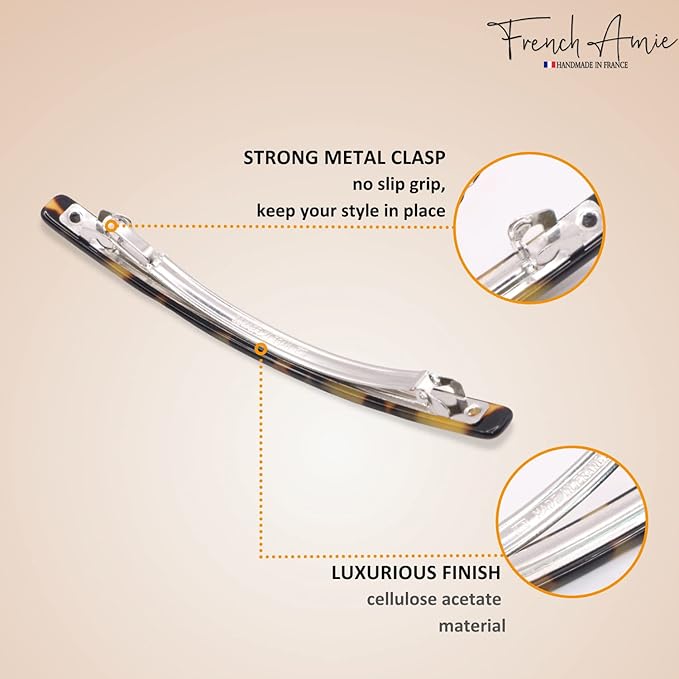 French Amie Long and Thin Large 4" Celluloid Automatic Handmade Hair Clip for Girls Strong Hold No Slip Grip Hair Claw Clips for Women, Made in France (Tokyo)