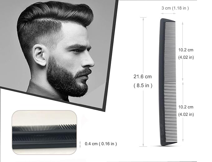 Carbon Fiber Cutting Comb, Professional 8.15” Styling Comb, Hairdressing Comb For All Hair Types, Fine and Wide Tooth Hair Barber Comb
