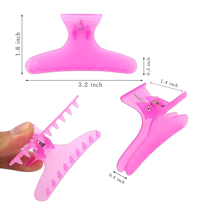 Ondder Rose Red Butterfly Hair Claws Clamps for Sectioning, Coloring, and Styling - Pro Salon Hair Accessories for Women, Girls, Men