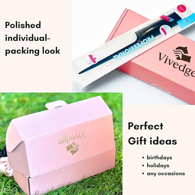 VIVEDGE| Carbon Comb Set for Curly Hair Gift set| Anti Static Frizz-free Detangling Wide Tooth Parting Combs with Premium Hair Acccessories for Styling | Gift for loved ones(Pink-Light Yellow)