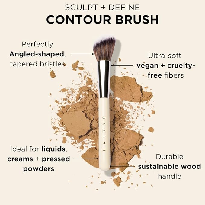 HALEYS Contour Brush VEGAN + CRUELTY-FREE, Angled & Tapered with Fluffy Bristles, Ideal for powder, cream, liquid, Use with blush, contour, bronzer, Sustainable Wood