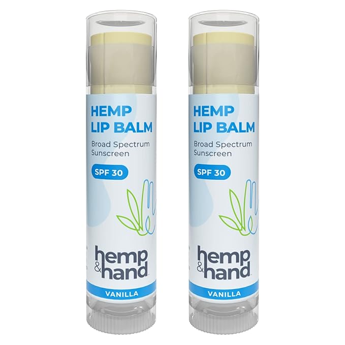 Organic Vanilla Hemp Lip Balm with Beeswax, Coconut Oil and Vitamin E - SPF 30 (2-Pack) - by Hemp and Hand