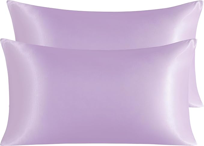 NTBAY 2 Pack Satin King Pillowcases for Hair and Skin, Luxurious and Silky Pillow Cases with Envelope Closure, 20x36 Inches, Light Purple