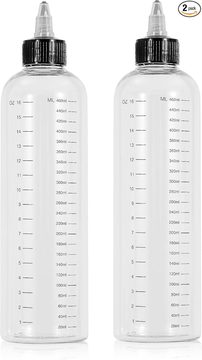 driew Applicator Bottles for Hair, 16.9oz Hair Squeeze Bottle for liquids Twist-On Top Tip Cap with Ratio Graduated Scale Color Applicator Bottle Dye Pack of 2 (16.9oz)