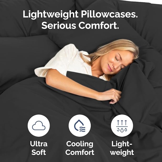 Standard Pillow Cases Set of 10 - Ultra Soft Hotel Quality Pillowcase Covers - Comfy, Cozy & Wrinkle Free - Shrink, Stain and Fade Resistant - Machine Washable Pillow Protectors - 10 Piece Set - Black