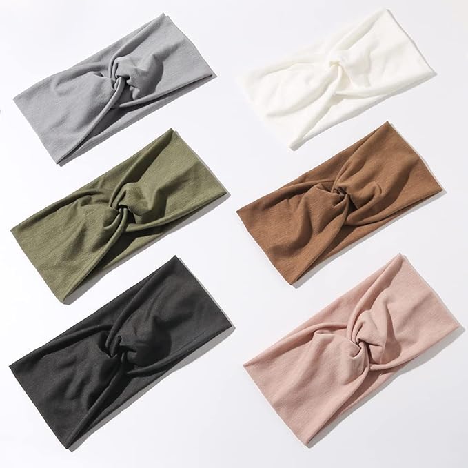 Artilady 6 Pack Wide Boho Headbands for Women - Soft Yoga Elastic Hair Bands for Girls Workout Running Sport Headwrap Non-slip Breathable (Sunset)