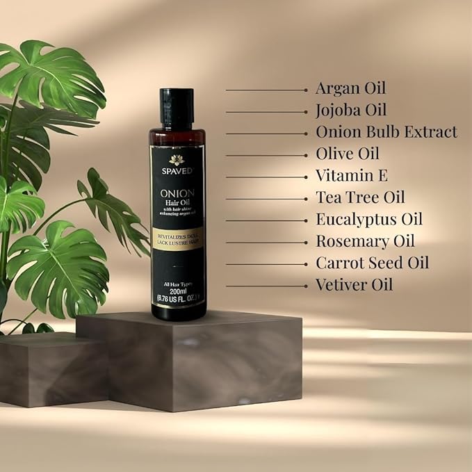 Onion Hair Oil with Rosemary & Argan – Natural Hair Oil for Hair Growth, Dandruff & Itchy Scalp – Vitamin E, Jojoba Oil – Sulfate-Free, Paraben-Free