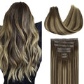 GOO GOO Clip in Hair Extensions Real Human Hair, Remy Human Hair Extensions Clip ins for Women, Natural Human Hair, 20inch 110g 7Pcs, 4/26/4 Balayage Chocolate Brown to Honey Blonde