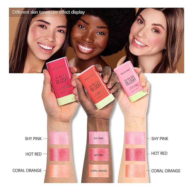 Multi-Use Makeup Blush Stick, Cream Blush Stick, Tinted Solid Moisturizer Stick for Cheek & Eyes & Lips, Waterproof Natural Nude Makeup, Suitable for All Skin (3#Coral Orange)