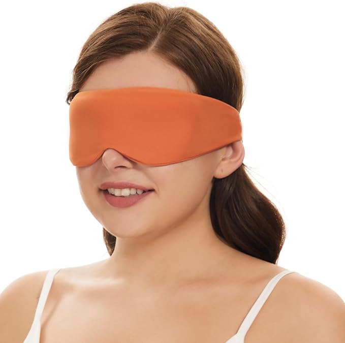 ALASKA BEAR Sleep Mask for Side Sleepers Patented Design, Cup-Shaped and Extra-Soft, 100 Blackout Eye Mask Shades Cover for Men and Women Home or Travel, Machine Washable, Tangerine