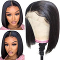 Bob Wig Human Hair 16 Inch 13x4 HD Frontal Bob Wigs Human Hair Pre Plucked with Baby Hair Straight Wigs for Black Women 180% Density Natural Black Wig