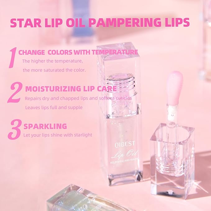 Magic Color Changing Moisturizing Lip Glow Oil + Plumping Lipstick, Hydrating Lip Gloss Balm, Transparent Lip Care, Non-Sticky Fresh Texture Lip Oil (Clear to Pink)