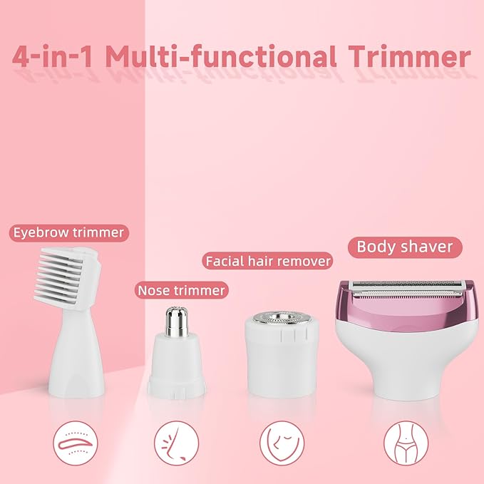 RUIM Electric Razor for Women, 4-in-1 Bikini Trimmer, Waterproof Electric Shaver for Women, Rechargeable Painless Pubic Hair Trimmer