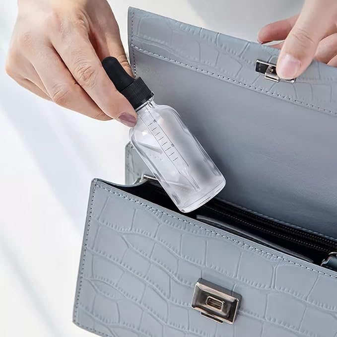 1 oz Dropper Bottle 48 Pack Clear Glass Boston Bottles 30ml with Eye Droppers Black Caps for Essential Oils, Perfume, Leak Proof Travel Bottles for Liquids