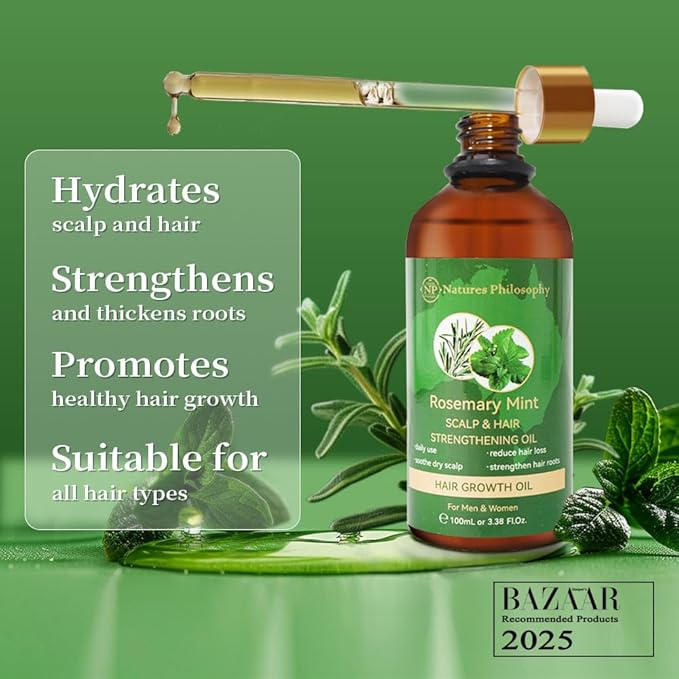 NP NATURES PHILOSOPHY Rosemary Oil for Hair Growth, Hair Growth Oil 3.38 fl oz, Anti-Hair Loss, Quickly Absorbed & Non-Greasy, Aussie Organic Hair Serum for All Hair Types, for Men and Women