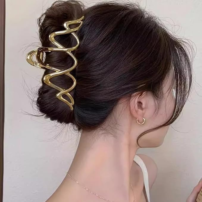 1 Pack Metal Gold Hair Claw Clips for Women French Y2k Wave Shape Hair Clips Strong Hold Big Jaw Clips Exquisite Irregular Wavy Hairpins Clamp Clip for Women Hair Accessories Wedding Daily Decor