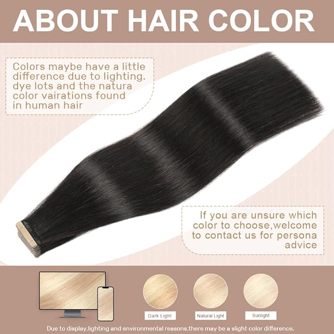 Tape in Hair Extensions Human Hair,14 Inch Human Hair Tape in Extensions 20Pcs Natural Black Tape Ins Human Hair Extensions for Women Seamless Tape in Hair Extensions Real Human Hair