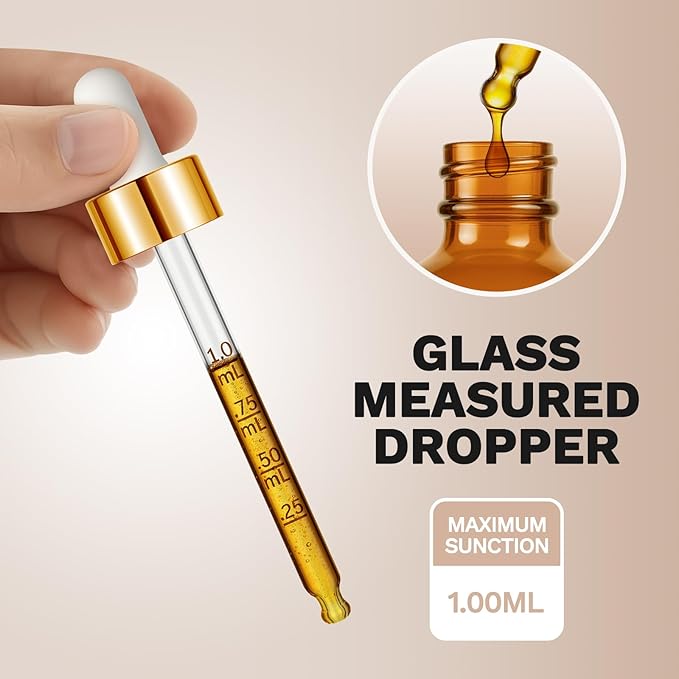 Bumobum Dropper Bottle 2 oz, 2 pack Amber Glass Eye Dropper Bottles with Golden Cap, Labels and Funnel, Tincture Bottle with Measured Cosmetic Dropper - Leakproof Essential Oils Bottles