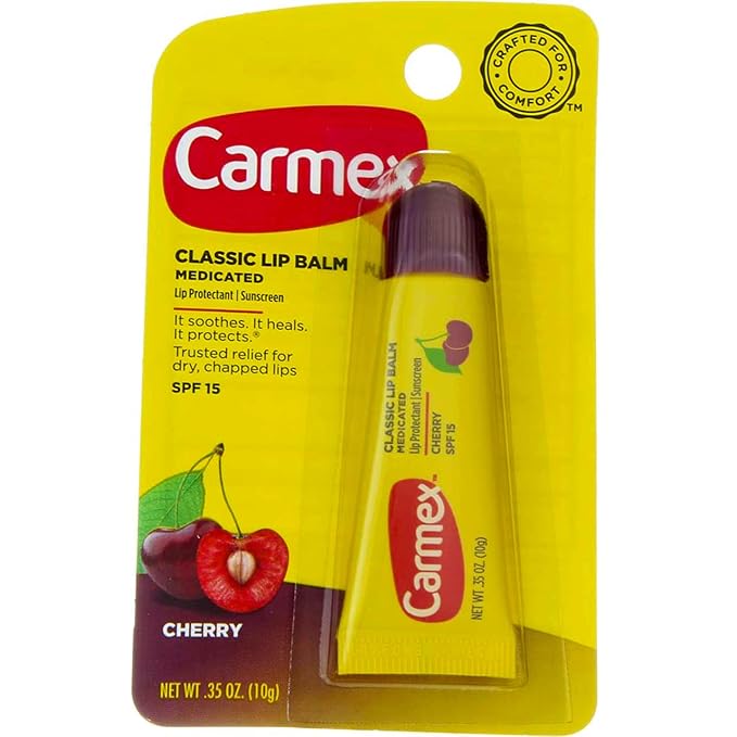 Carmex Classic Lip Balm Cherry SPF 15, 0.35 Ounce Pack of 3 (Tube in Blister Pack), Presentation may vary