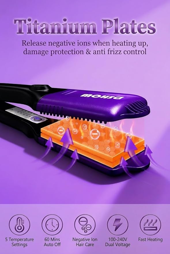 DSHOW Hair Crimper for Women with 4 Interchangeable Plates, Crimper Hair Iron Volumizing Flufft Hairstyle Crimping Iron for Hair with 5 Heat Settings & 60 Min Auto Off