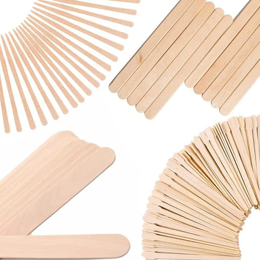 Mibly 4 Style 350 Pcs Assorted Wooden Wax Sticks for Body Legs Face and Small Medium Large Sizes Eyebrow Waxing Applicator Spatulas for Hair Removal or Wood Craft Sticks