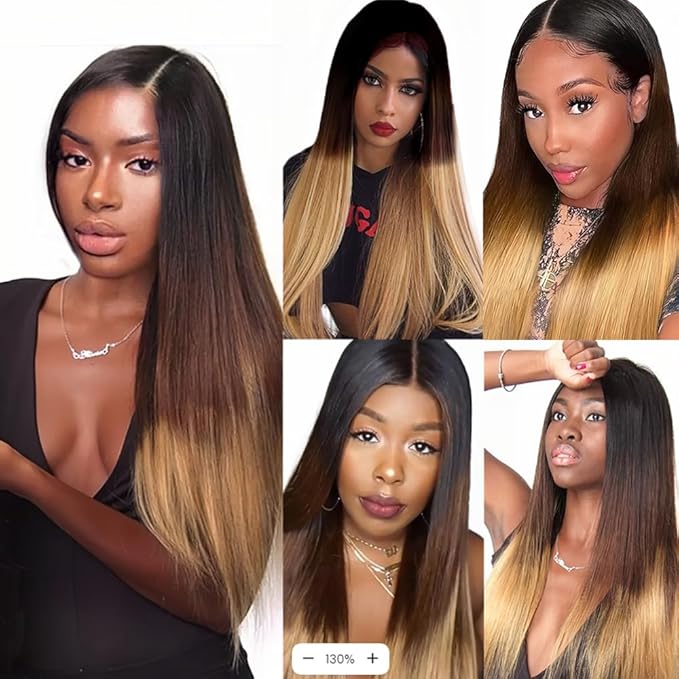 Ombre Bundles Human Hair Brown Straight Bundle Brazilian Virgin Remy Hair 3 Bundles 10 12 14 Inch Niegmeag Double Weft 3 Tone Brown and Honey Blonde Straight Bundle Hair Weave 300g