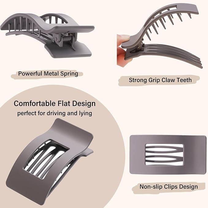 4 PCS Flat Hair Clips, Large Flat Claw Clips for Women Girls, Strong Hold French Hair Clips for Thick Thin Hair, Stylish Classic Hair Barrettes(Matte)