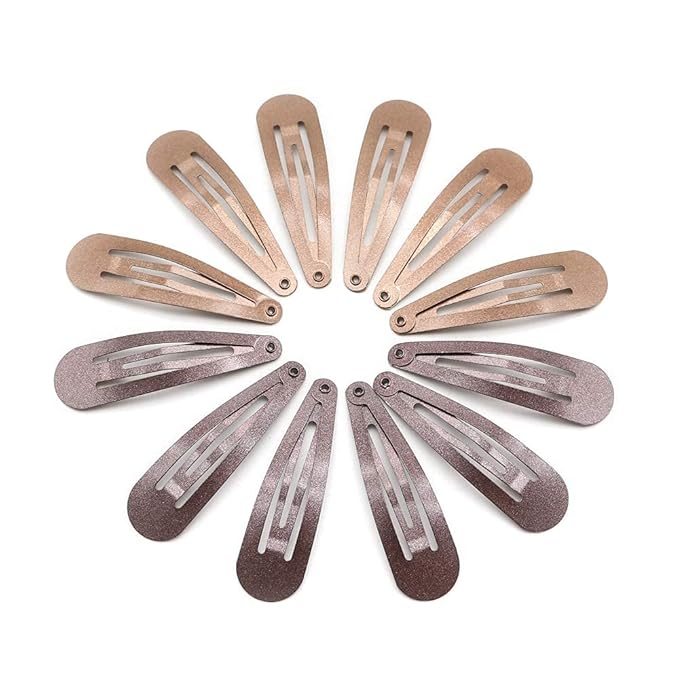 Dofash 12PCS Snap Hair Clips For Women-Non Slip & Metal Hair Barrettes, 5cm 2'' Small Clips For Thin & Fine Hair,Light Brown+Dark Brown