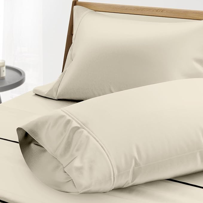 THREAD SPREAD 100% Egyptian Cotton Pillow Cases - 1000 Thread Count Pillow Cases Queen/Standard Size Set of 2, Soft & Breathable Extra Long Staple Sateen Weave Cotton Pillow Covers for Bed - Ivory