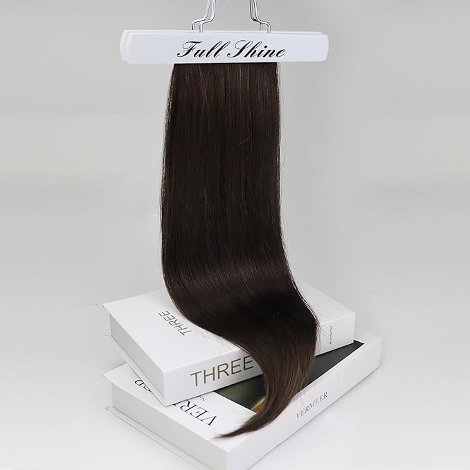 Full Shine Dark Brown Clip in Hair Extensions Real Human Hair 16 Inch Clip in Human Hair Extensions Lace Base Hair Extensions Color 2 Dark Brown Clip in Hair for Women 3 Pcs 60Grams