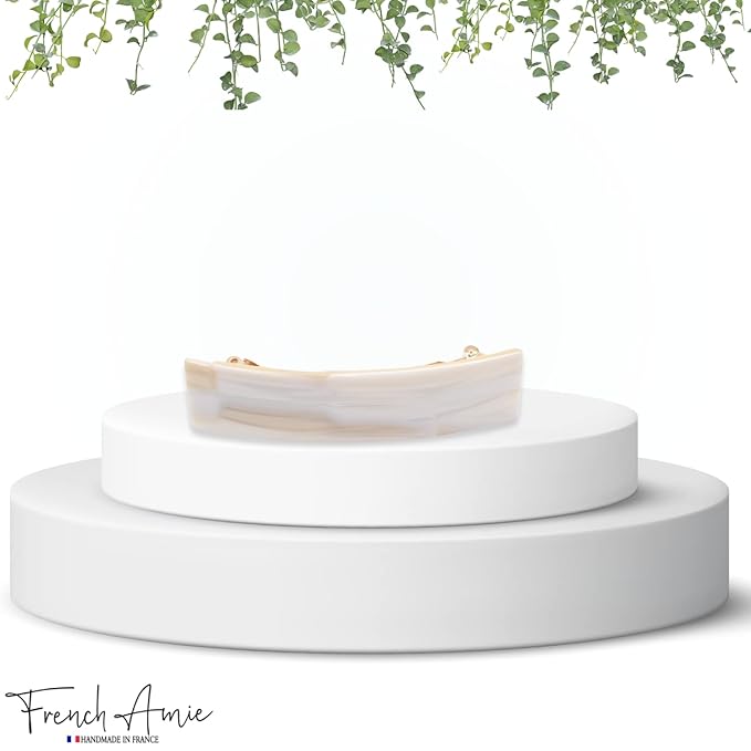 French Amie Fine 1" Wide Rectangular Celluloid Handmade Ivory Automatic Hair Barrettes for Women French Hair Clips