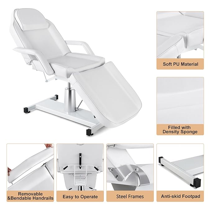 Artist hand Professional Hydraulic Tattoo Bed Swivel aesthetician Chair Adjustable Beauty Esthetician Spa Table for Eyelash Facial Bed Extensions Salon Equipment (White)