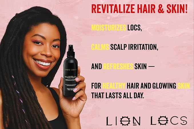 Lion Locs Rosewater Spray for Dreads, Dreadlocks, Braids, Faux Locs, Crochet Locs, Sisterlocks with Aloe, Essential Oils, Vitamins, and Glycerin | Organic Vegan Conditioner Rose Water Spritz (8 oz.)