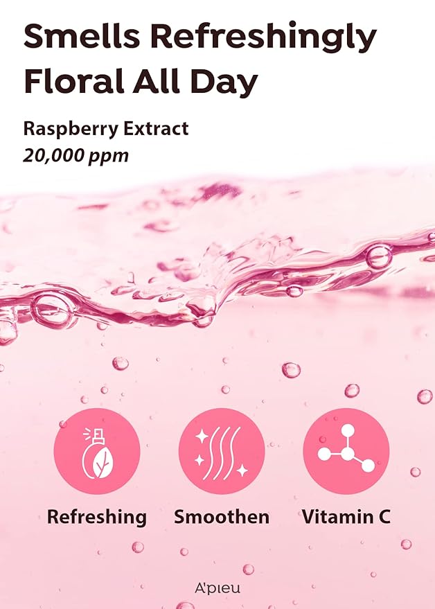 A'PIEU Raspberry Vinegar Hair Mist - Instant Hydration & Nourishing Spray for Smooth, Shiny, Frizz-Free Hair, Long-Lasting Hair Perfume with Refreshing Floral Scent, Non-Sticky Finish. Korean Hair Care (3.55 fl oz)