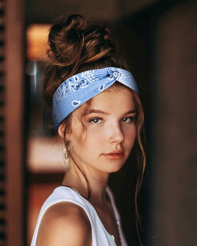 Huachi Bandana Headbands for Women Boho Twist Head Wraps, Elastic Hair Bandana Headband Summer Hair Accessories
