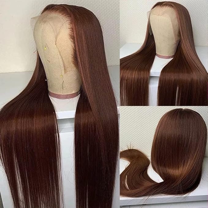 Hermosa 13x4 Brown Lace Front Wigs Human Hair 180 Straight Lace Frontal Human Hair Wigs Pre Plucked Hairline 4# Brown Frontal Wigs Human Hair 20 Inch