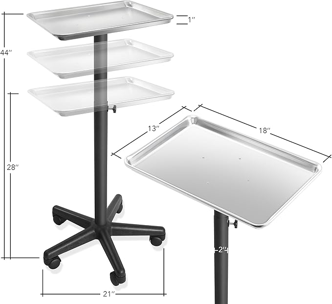 Saloniture Aluminum Salon Instrument Tray, Heavy-Duty Metal Rolling Base