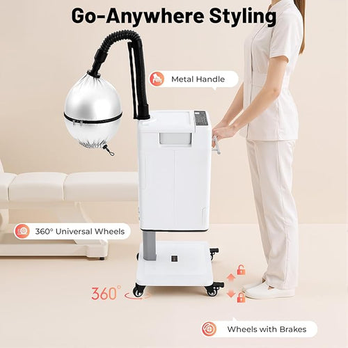 110v 500w Nano Hair Steamer Machine, Multifunctional Hair Dyeing Machine with 4 Wheels and 2 Steam Caps, 500W Hair Color Processor for Hairdressing Salons, Barber Stores, Beauty Salons