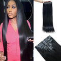 Straight Clip in Hair Extensions Real Human Hair 2 Pack 240g Seamless Clip in Hair Extensions for Women Full Max with 16Pcs PU Skin Weft 24inch Natural Black