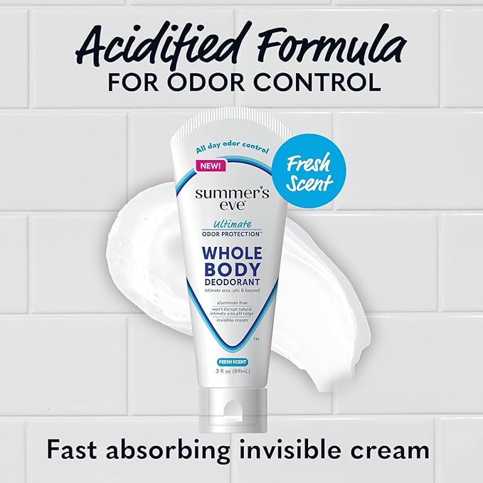 Summer's Eve, Whole Body Deodorant for Women, Ultimate Odor Control, Aluminum Free Deodorant, 3 Fl Oz + Daily Feminine Wipes with Boric Acid, Removes Odor, On-the-go Body Wipes with pH Balance, 12 ct