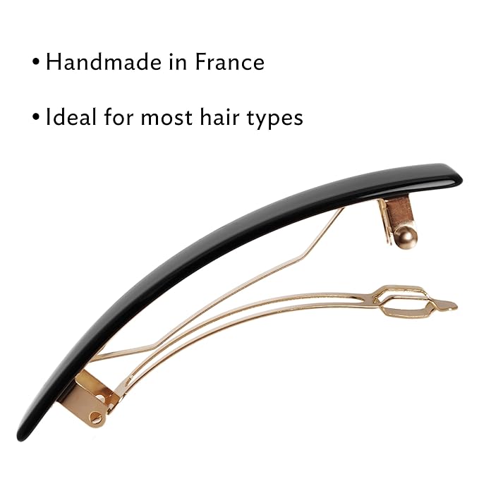 Black & White Hair Barrette for Thin Hair, Classic Rectangle French Barrette for Women, Lightweight and Comfortable, Strong Hold, Black Horn | France Luxe