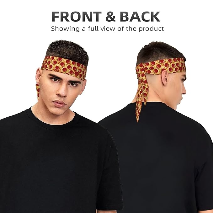 Boys Girls Sports Sweat Bands, Boho Style Long Head Band for Yoga Travel Spa, Cool Pepperoni Pizza Headdress Hair Accessories