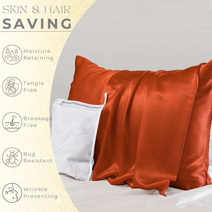 PROMEED 23 Momme Silk Pillowcase 2 Pack with Zipper, 3rd Gen Grade 6A+ 100% Mulberry Silk Pillow Case Set of 2, Cooling Pillow Cases for Hot Sleepers (Queen 20"x30", Dusk)